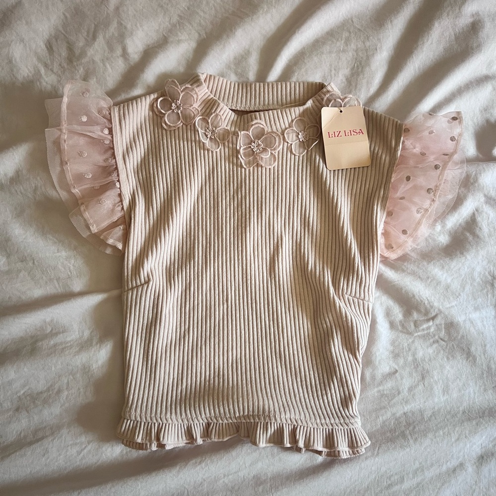 NWT Liz Liza Ribbed Pink Cropped Ruffle Top